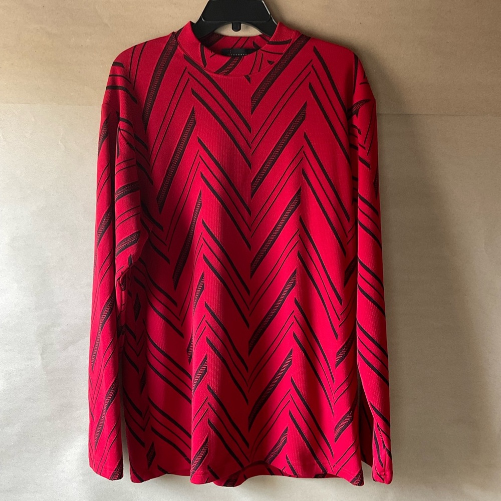 Smash Red and Black Chevron Long Sleeve Top. Size XL moch turtleneck.